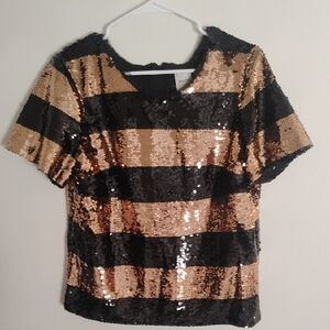 Maeve Black and Gold Sequin Blouse